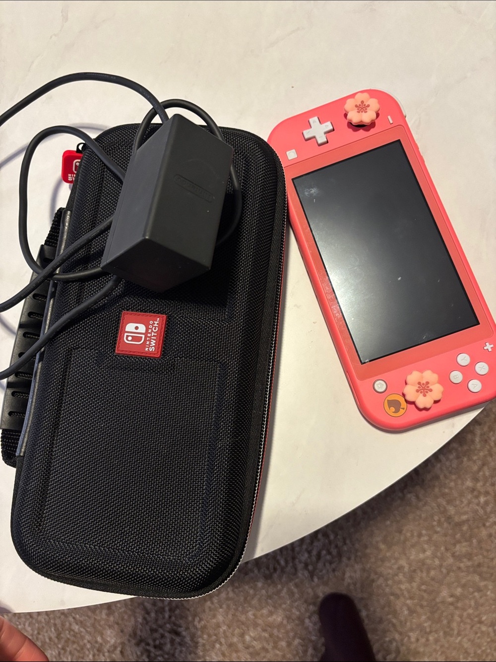 Nintendo Switch Lite Pink Handheld Console with Flower Thumb Grips
